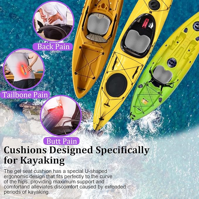 Anti-Slip Kayak Seat Cushion - Waterproof Thicken Gel Boat Kayak Canoe Rowing Stadium Pad for Sit in Kayak Chair Kayak Accessories Equipment Gear for Fishing Kayak - Image 3