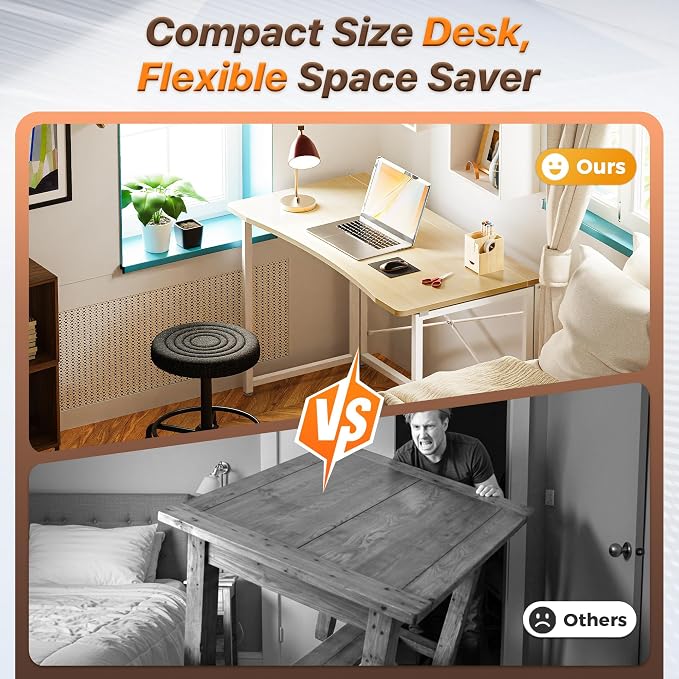 Huuger Folding Desk for Small Spaces, 39.4 Inch Foldable Computer Table | Easy Assembly, Small Writing Work Office Computer Desk, for Home Office, Study, Bedroom, Dorm, Space Saving, Oak - Image 3
