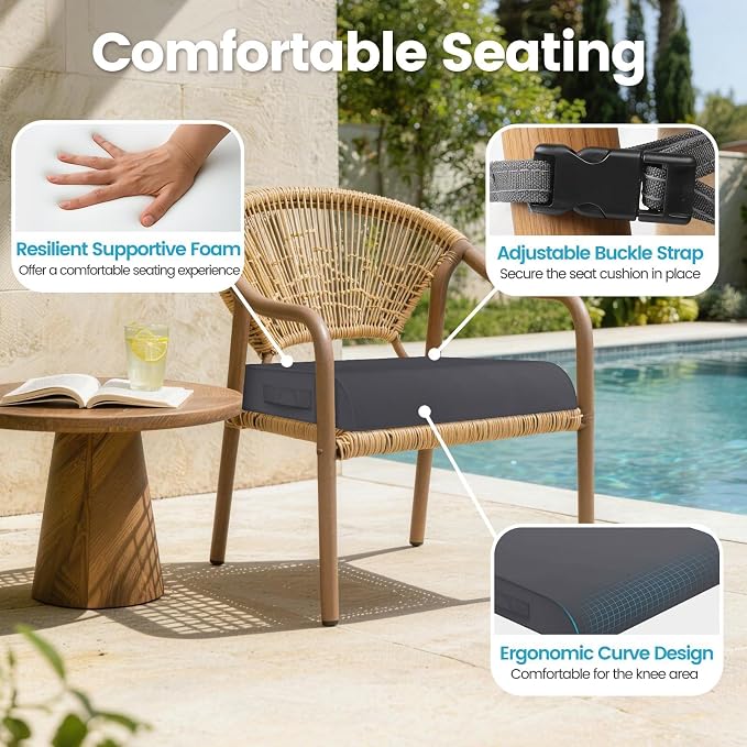 TasticTotes 24 x 24 x 4 Inch Outdoor Patio Chair Cushions Set of 2, Grey | Waterproof Outdoor Seat Cushions with Adjustable Straps & Handles, Fade-Resistant dinning Pads for Outdoor Furniture, Garden - Image 6