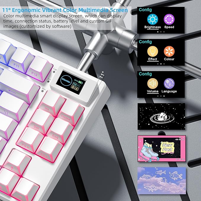 Womier 75% Wireless Mechanical Keyboard with Color Multimedia Screen | PC Gaming Keyboard, 3-Modes Hot Swappable Shine Through Manga Keyboard w/Wrist Rest, Gasket RGB Custom for Mac/Win (SK80 PRO） - Image 3