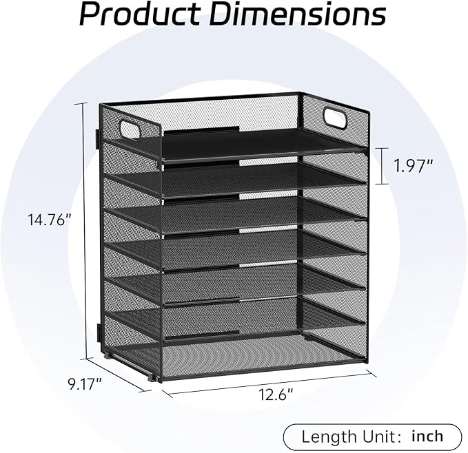 7 Tier Paper Organizer for Desk with Mesh Letter Trays and Handle 2 Pack | 2 Pack Desk File Organizer with Handle for Sorting Papers, Files, Folders, Mail, Bills and Office Supplies - Image 2