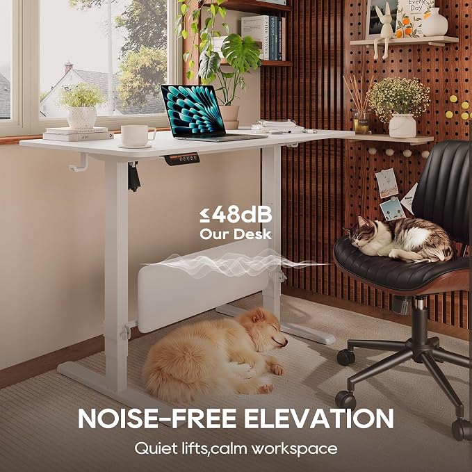 MALOL 47" x 24" Electric Standing Desk with Adjustable Footrest, White | Height Adjustable Computer Home Office Gaming Desk with 3 Memory Presets & Child Lock, Adjustable Feet, Cable Management - Image 6