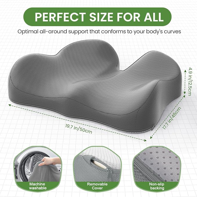 A-Pce Ergonomic Seat Cushion, Non-Slip Seat Cushion for Office Chair, Grey | Relieves Sciatica, Lower Back & Coccyx Pain, Suitable for Office Chair, Car Seat & Driving - Image 5