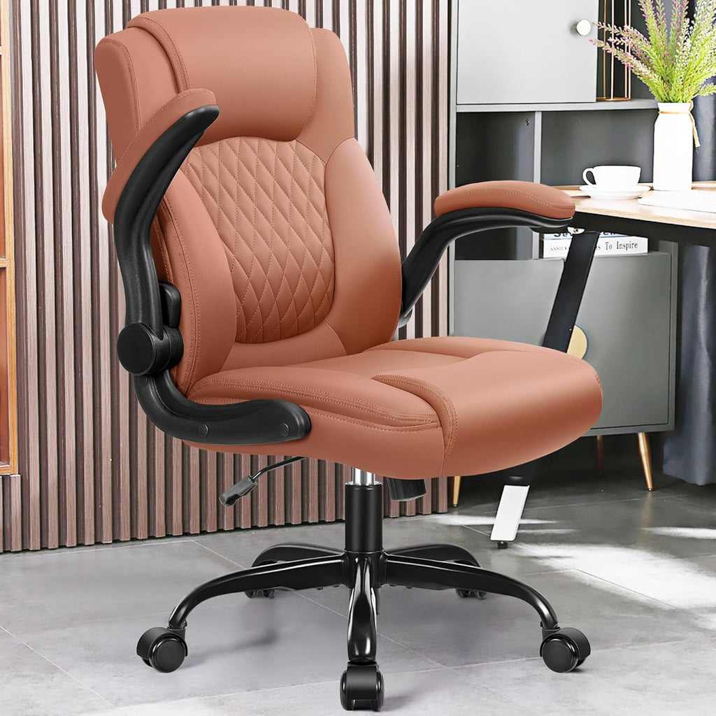Leather Office Chair, PU Home Computer Desk Chairs with Ergonomic Back Support, 360°Swivel Free，Small Gaming Chair with Wheels and Adjustable Armrests, for Short People Use - Image 2