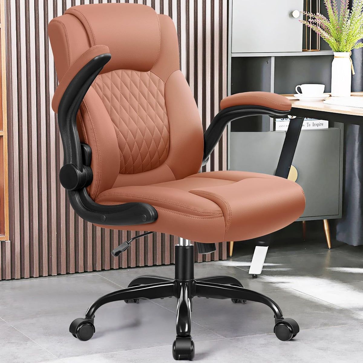 Leather Office Chair, PU Home Computer Desk Chairs with Ergonomic Back Support, 360°Swivel Free，Small Gaming Chair with Wheels and Adjustable Armrests, for Short People Use - Image 2