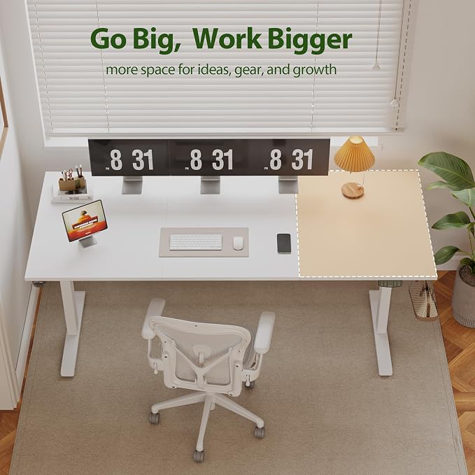 Agilestic 71 * 32 Inch Height Adjustable Electric Standing Desk, White | Sit Stand Up Computer Desk, Memory Presets, Stable Steel Frame,154 lbs, Easy Assembly, Splice Board, Long desk, Home Office - Image 4