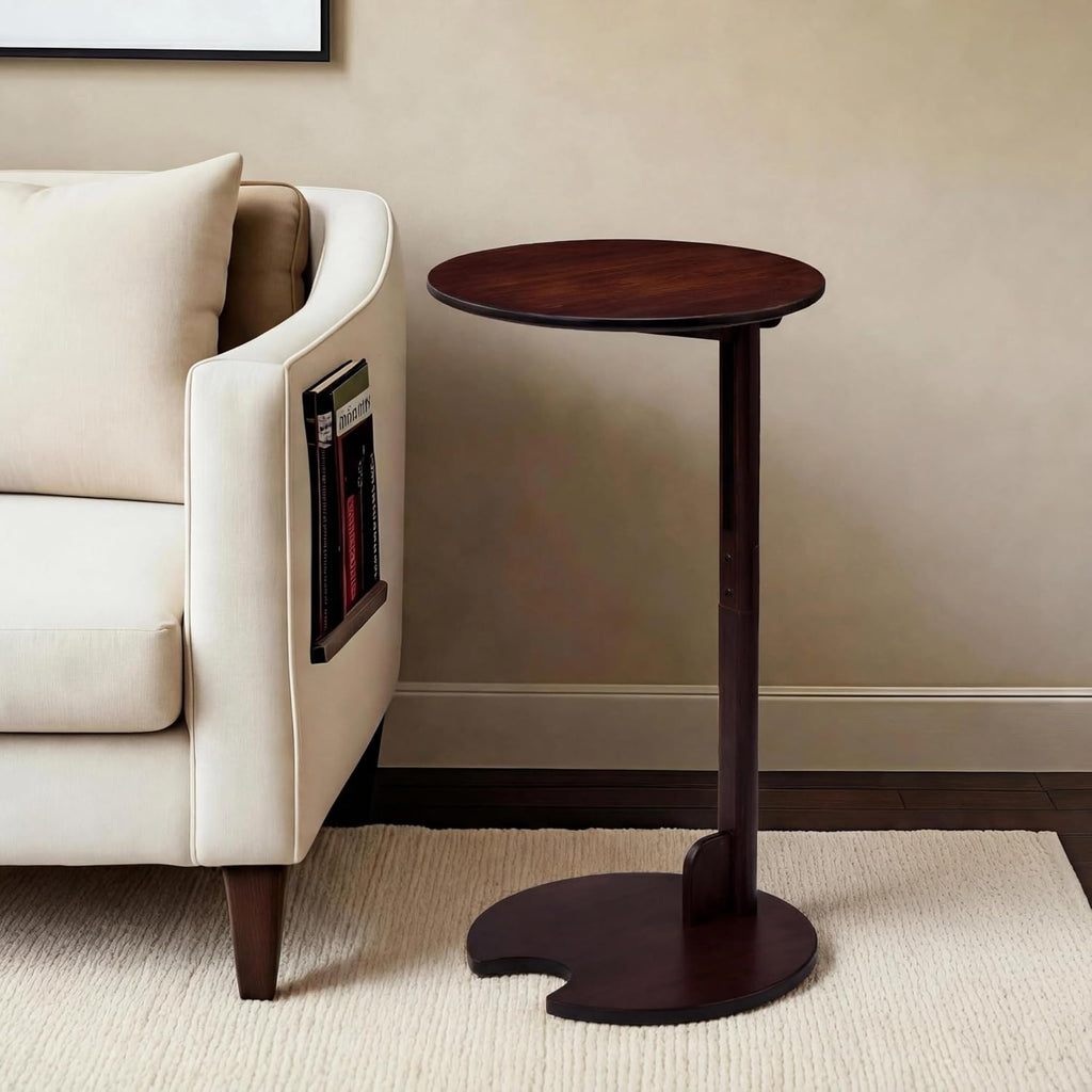 Bamboo C Shaped Table, Pedestal Table for Sofa, Chestnut by Klabelle