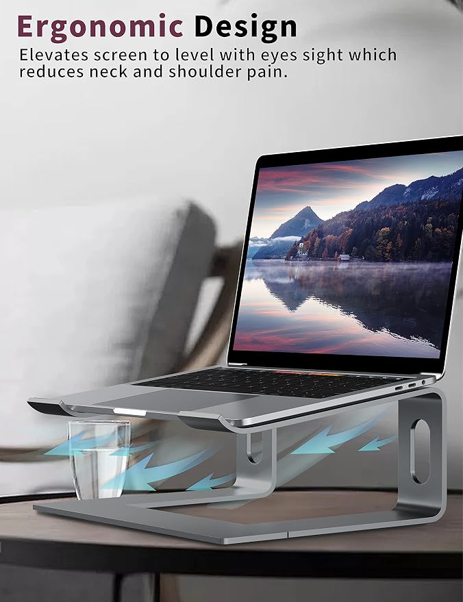 ALASHI Laptop Stand for Desk, Aluminum Computer Riser, Ergonomic Notebook Holder, Detachable Metal Laptops Elevator, PC Cooling Mount Support 10 to 15.6 Inches Notebook, Grey - Image 5