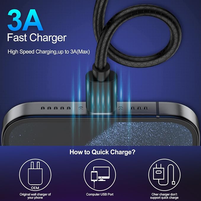 CyvenSmart USB Type C Cable 6ft, [2 Pack] USB A 2.0 to USB-C Fast Charger Durable TPE Cord Compatible with Samsung Galaxy A10/A20/A51/S10/S9/S8 Plus/Note 9/8,LG V50 V40 G8 G7 Thinq-Black - Image 3