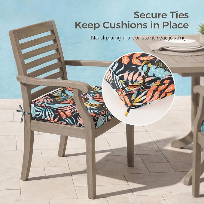 UNIKOME Outdoor Chair Cushions Set of 4, Water Resistant Patio Seat Cushions with Ties for Outdoor Furniture, High-Density Foam, UV & Fade Resistant, Piped Edge – 18.5" x 16" x 3", Colorful Leaves - Image 5