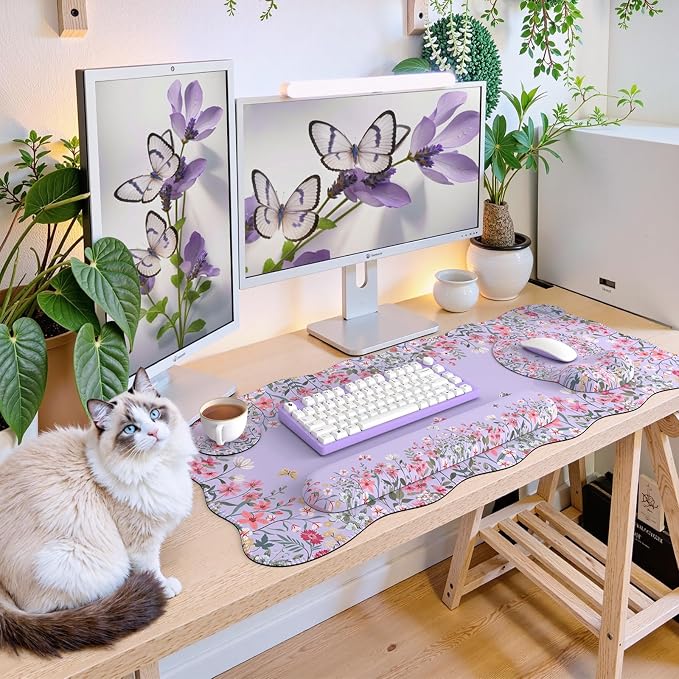 iCasso Computer Mat for Workspace, Purple 35.4"x15.7" Computer Pad | Ergonomic Desk Pad Including Keyboard Wrist Rest, Mousepad Set for Gaming Vanity Women Computer Setup - Image 6