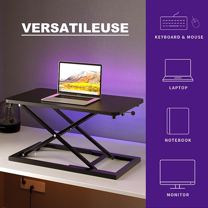 Decoholic 24 inch Height Adjustable Standing Desk Converter（Black） | Scissors Lift Keyboard and Mouse Riser,Ergonomic Sit Stand Workstations，suitable to hold large/small items - Image 5