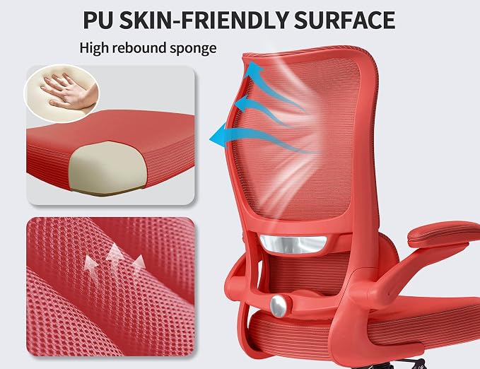 TRALT Office Chair Ergonomic Desk Chair - Gaming Chair with Lumbar Support | 330 LBS Home Office Desk Chairs , Reading Chair with Flip-up Armrests, Comfortable Computer Chairs (1, RED) - Image 6