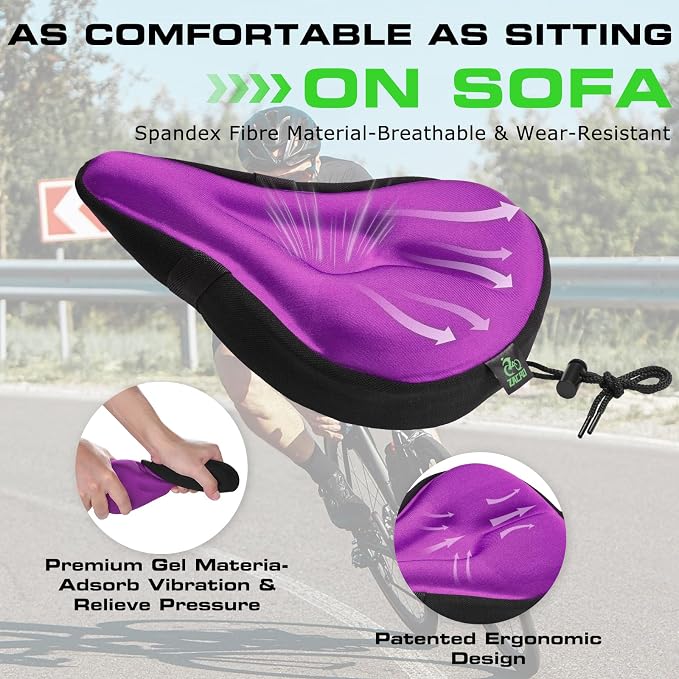 Zacro Bike Seat Cushion - Gel Padded Bike Seat Cover for Men Women Comfort, Extra Soft Exercise Bicycle Seat Compatible with Peloton, Outdoor & Indoor Bike Saddles - Image 3