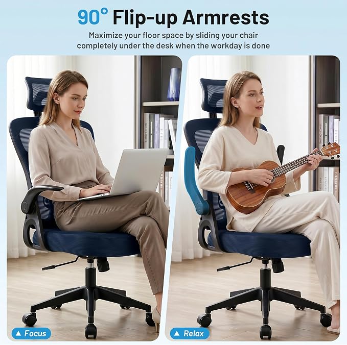 Office Chair Ergonomic Desk Chair with Adjustable Headrest Lumbar Support, High Back Breathable Mesh Chair with 120° Tilt & Flip-Up Armrests, Swivel Comfy Task Computer Chair for Work, Study - Image 8