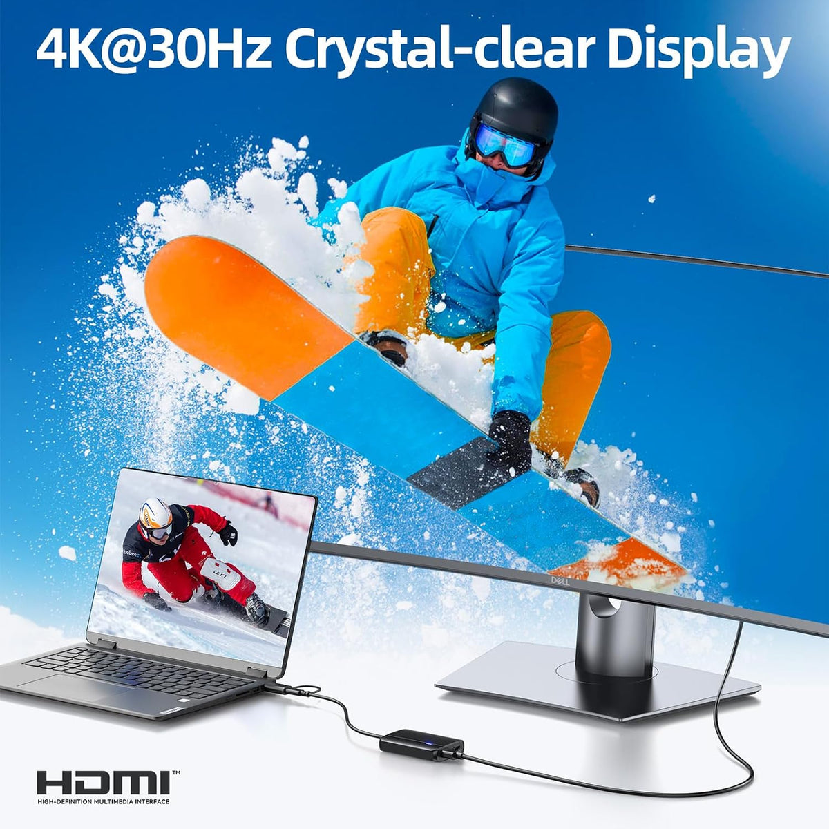 MOKiN HDMI Splitter for Dual Monitors, 4K@30Hz HDMI Splitter Extended Display for macOS/Windows, USB C/USB A 3.0 to Dual Hdmi Adapter for MacBook, Dell, Lenovo, HP (4K@30Hz+1080p) - Image 5
