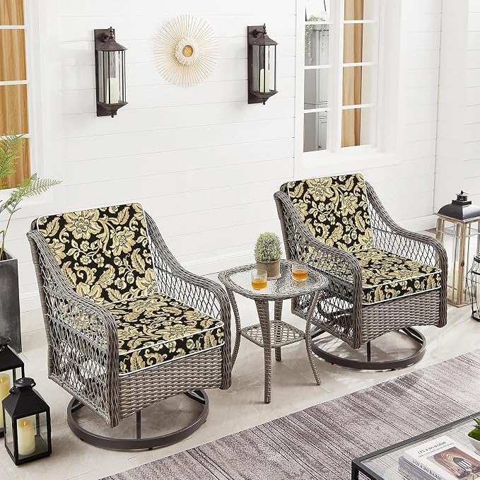 Outdoor Seat Cushions 19 x 19 x 3 Inch, Water Repellent Patio Chair Foam Cushions with Straps, Outdoor Cushions for Patio Furniture Garden Sofa, Set of 2, Jacobean Black - Image 2