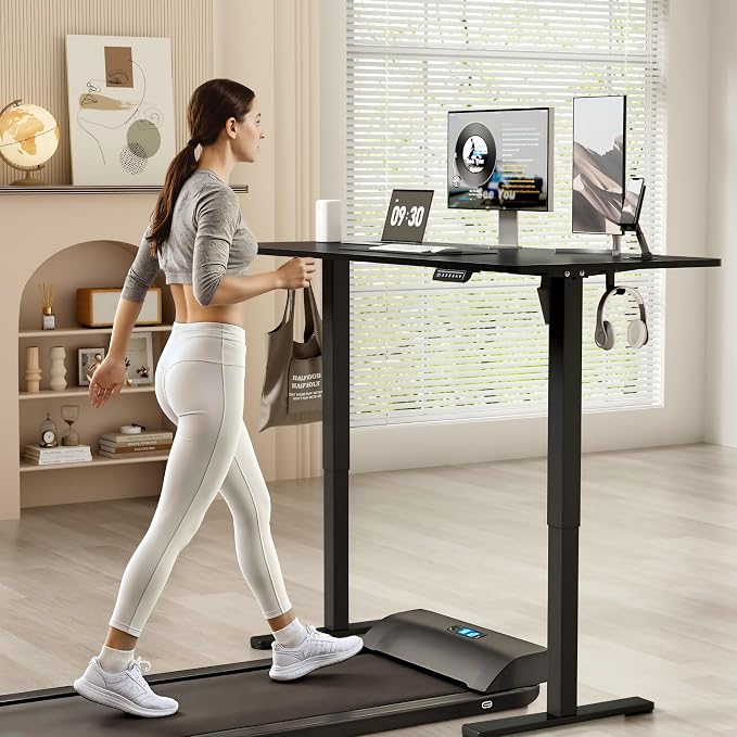 YESHOMY Height Adjustable Electric Standing Desk, 63 x 24 Inches Memory Home Office Sit Stand up Desk with Phone Holder and USB Charging Port, Black - Image 4