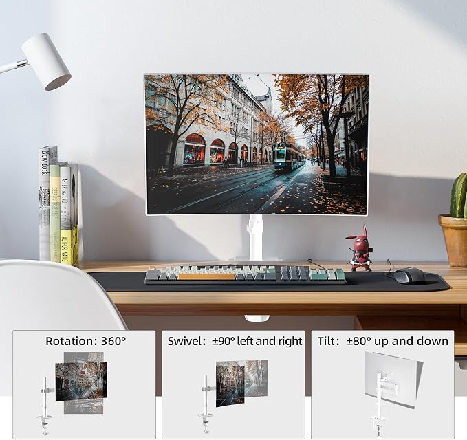 Monitor Mount Single Fully Adjustable Arm Monitor Arm Fits One Screen 13-32 inch 22lbs for Monitor Computer Screen 13 15 17 19 20 22 23 24 26 27 30 32 inch VESA 75 100, White(MD7421W) - Image 3