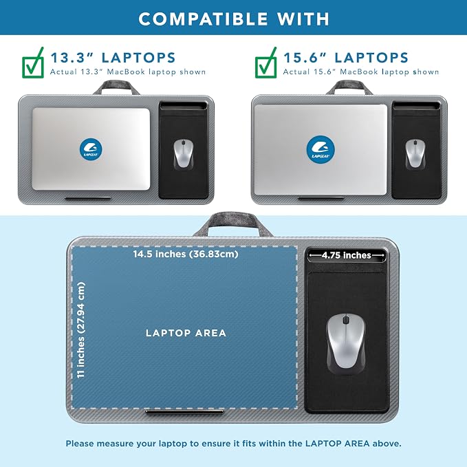 LAPGEAR Home Office Lap Desk with Device Ledge, Mouse Pad, and Phone Holder - Silver Carbon - Fits up to 15.6 Inch Laptops - Style No. 91585 - Image 3