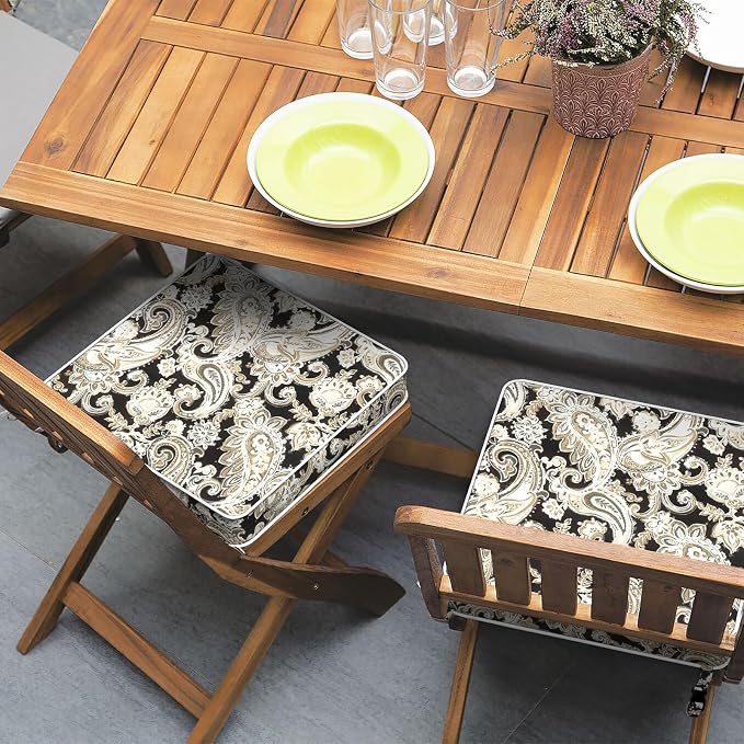 Patio Chair Cushions 19 x 19 x 3 Inch, Outdoor Cushions for Patio Furniture, Water Repellent Outdoor Seat Cushions with Straps Garden Sofa Couch Pads, Set of 2,Paisley Black - Image 2