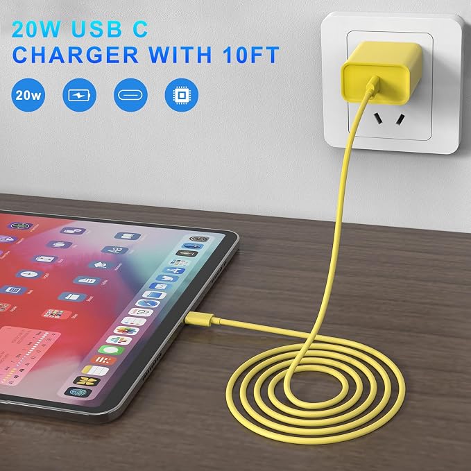 iPhone 17 16 15 Charger Fast Charging 10FT Long Cord with USBC Block Yellow | 3 Pack PD 20W USB C Charger with Cord, Type C Chargers Block for iPhone 17/17 Pro/17 Pro Max/16/16 Pro/16 Pro Max/15 - Image 5