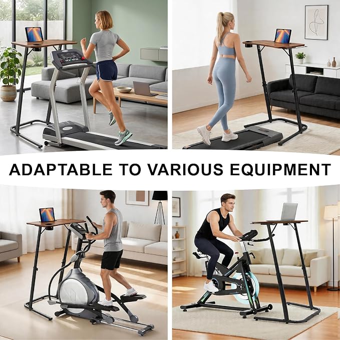 Stepwaver Treadmill Desk, Small Standing Desk for Walking Pad, 30-47 Inch Adjustable Height Walking Pad Stand for Treadmill, Portable Standing Table for Bike - Brown - Image 8