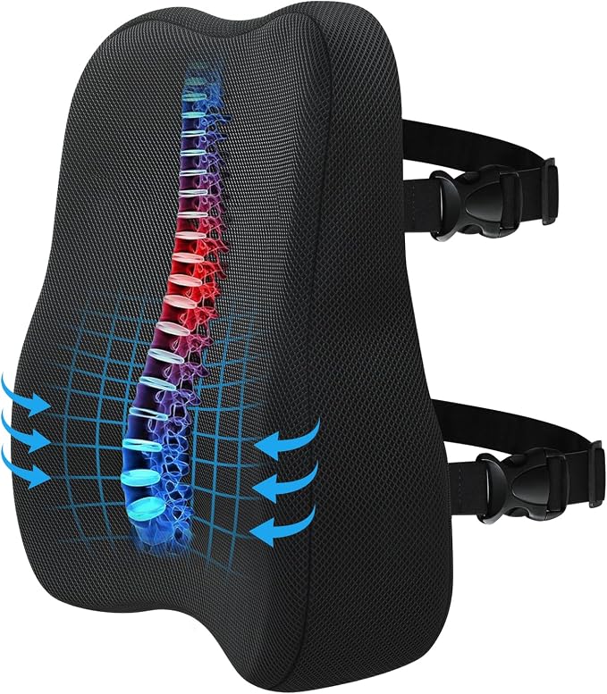 Vekkia Lumbar Support Pillow for Office Chair - Back Support for Car | Lumbar Cushion with Adjustable Straps & Mesh Cover/Lower Back Pain Relief for Office Workers, Drivers, Gamers & Travelers by Vekkia