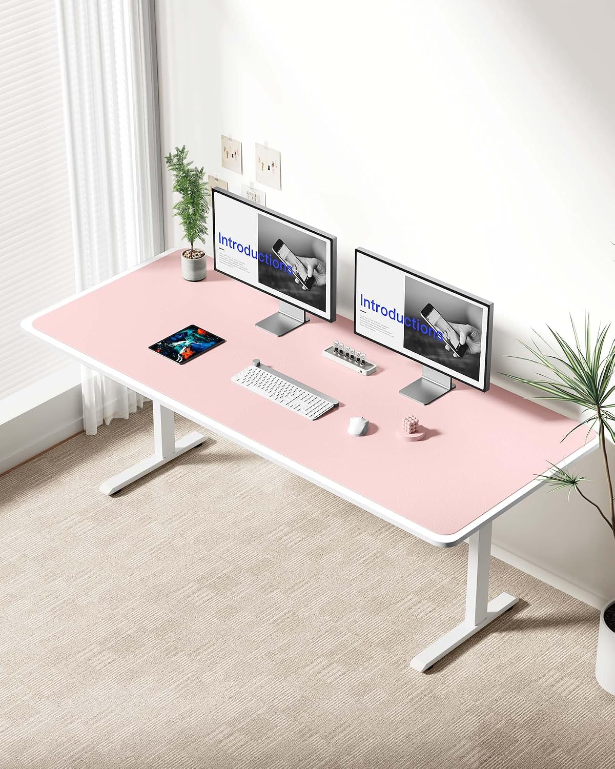 YSAGi Leather Desk Protector, Office Mat, Large Mouse Mat, Non-Slip PU Leather Blotter, Laptop Desk Mat, Waterproof Writing Pad for Office and Home(Light Pink, 63" x 24") - Image 2