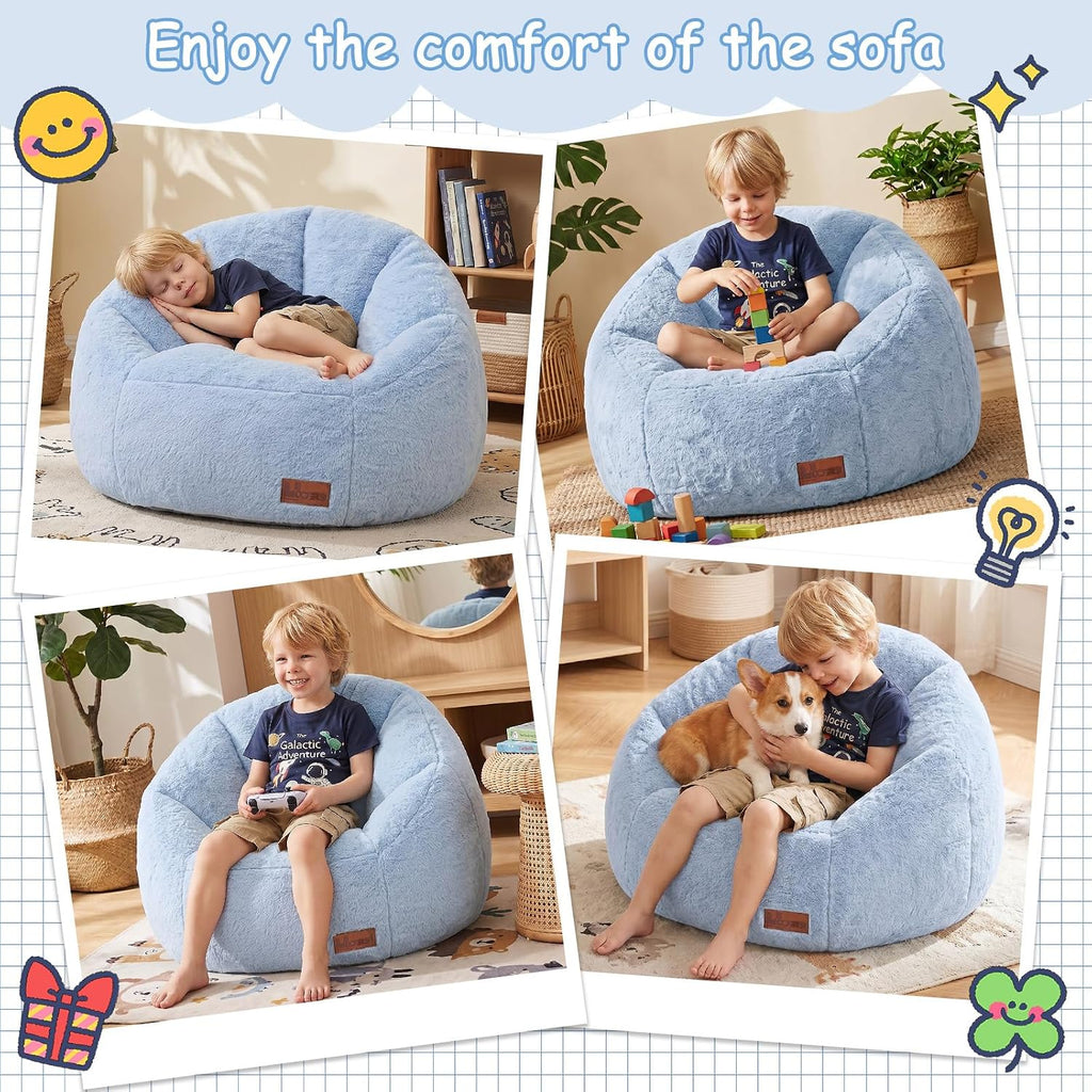 Bean Bag Chair for Kids, Cozy Fluffy Beanbag Chairs with Filler for Teens and Kids, Floor Lazy Sofa for Living Room, Gaming & Reading(S-Light Blue) - Image 5