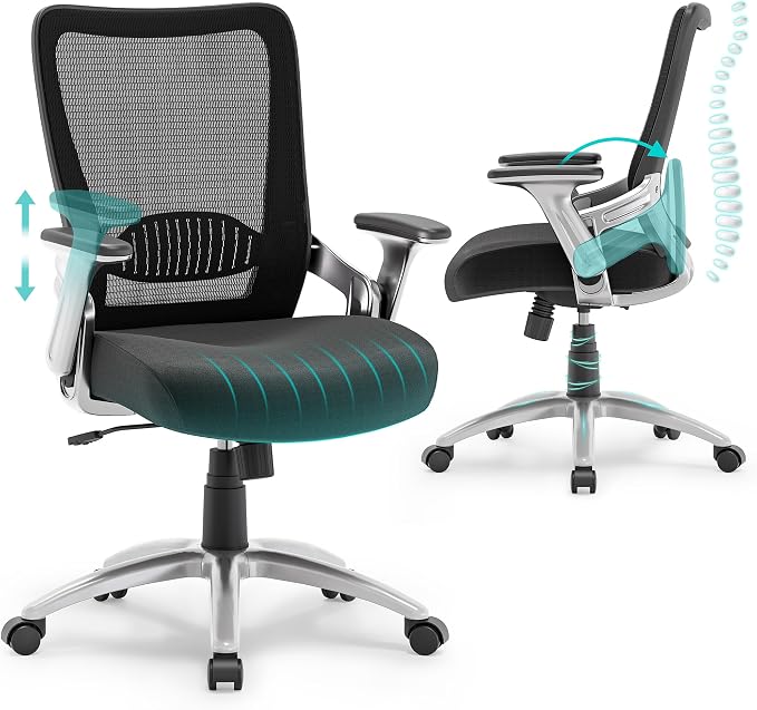 SUNNOW Office Chair, Ergonomic Computer Desk Chair, Sturdy Executive Task Chair - Adjustable Lumbar Support, Flip-up Arms, Tilt Function, Comfy Wide Seat, Swivel Mesh Home Office Desk Chairs (Black) by SUNNOW