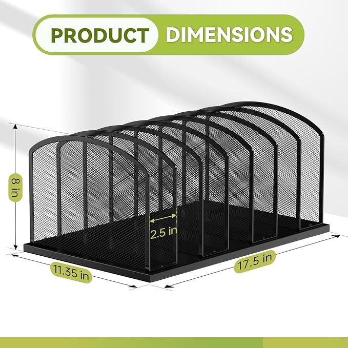 MINDEPOT Desk File Organizer 7 Sections Upright Mesh File Sorter Organizer for Desk, Office Organization File Holder for Home, Office & Classroom (Black, 1Pack) - Image 2