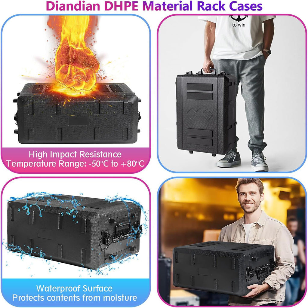 Diandian 4U Rack Case Shallow 16" Depth, Rackmount Flight Case Shock Mount - Image 4