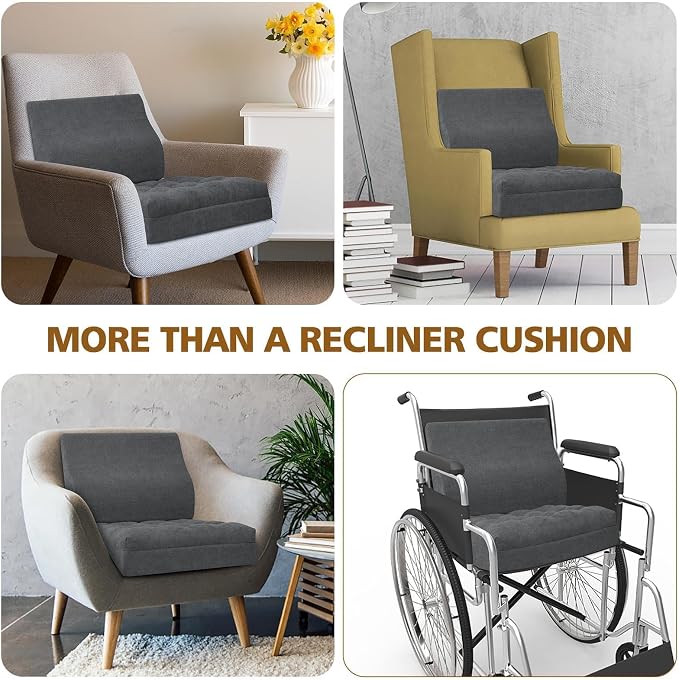 Recliner Cushion for Elderly with Lumbar Support Pillow - 20x20x5 Inch Extra Thick Recliner Seat Cushion for Seniors Relief Back Pain and Tailbone Pain from Long Sitting Non-Slip Bottom - Image 7