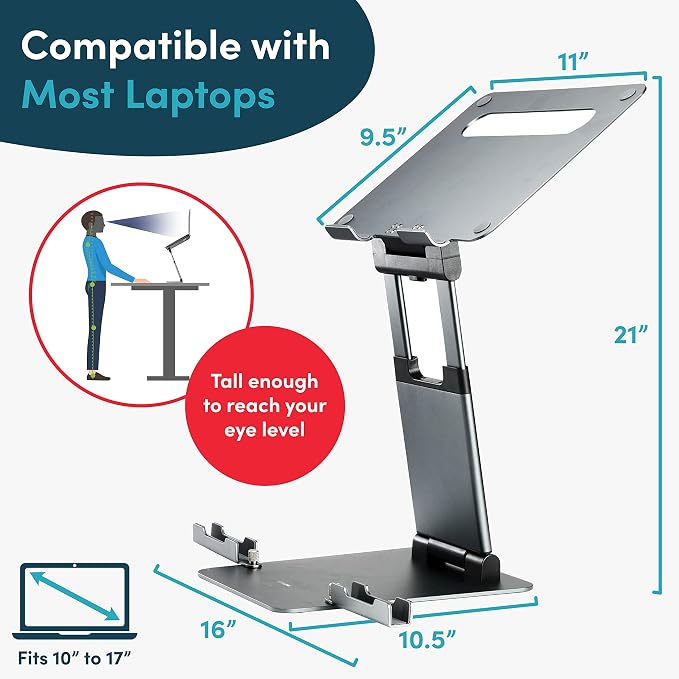 Ergonomic Laptop Stand for Desk, Adjustable Height up to 20", Laptop Riser Computer Pulpit Stand for Laptop, Portable Laptop Stands, Fits MacBook, Laptops 10 15 17 inches Laptop Holder and Laptop Desk - Image 5