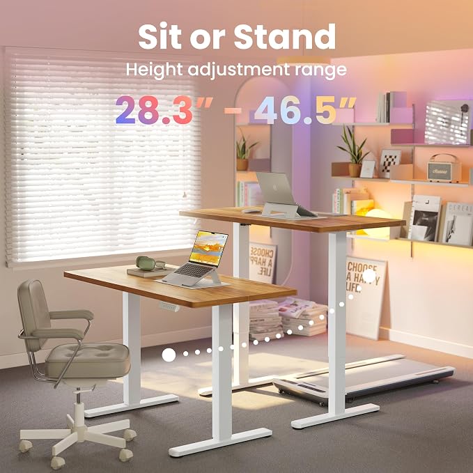 HUANUO 55x28 Inch Electric Standing Desk, Adjustable, Light Vintage Brown | 176 Lbs Capacity, Smooth Home Office Desk, 4 Memory Presets & Headphone Hooks, 28.3–46.5 Inch Height Range, Easy to assemble - Image 4