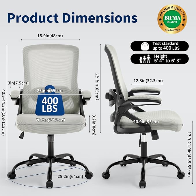 Ergonomic Office Chair Desk Chair with Adjustable Lumbar Support | Mesh Computer Chair Home Office Desk Chair with Flip-up Armrests Executive Task Chair Comfy Mesh Gaming Chair (Dark Gray) - Image 2