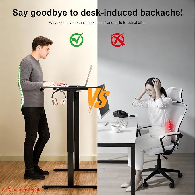 47"x24" Standing Desk, Height Adjustable Sit-Stand Home Office, Walnut | Electric Adjustable Standing Desk, Sit to Stand Computer Office Desk with Splice Board, Memory Preset, Lifts 28.7''-46.5" - Image 7