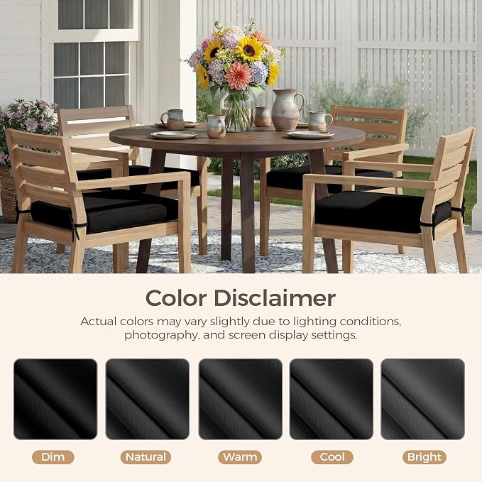 UNIKOME Outdoor Chair Cushions Set of 4, Water Resistant Patio Seat Cushions with Ties for Outdoor Furniture, High-Density Foam, UV & Fade Resistant, Piped Edge – 18.5" x 16" x 3", Black - Image 7