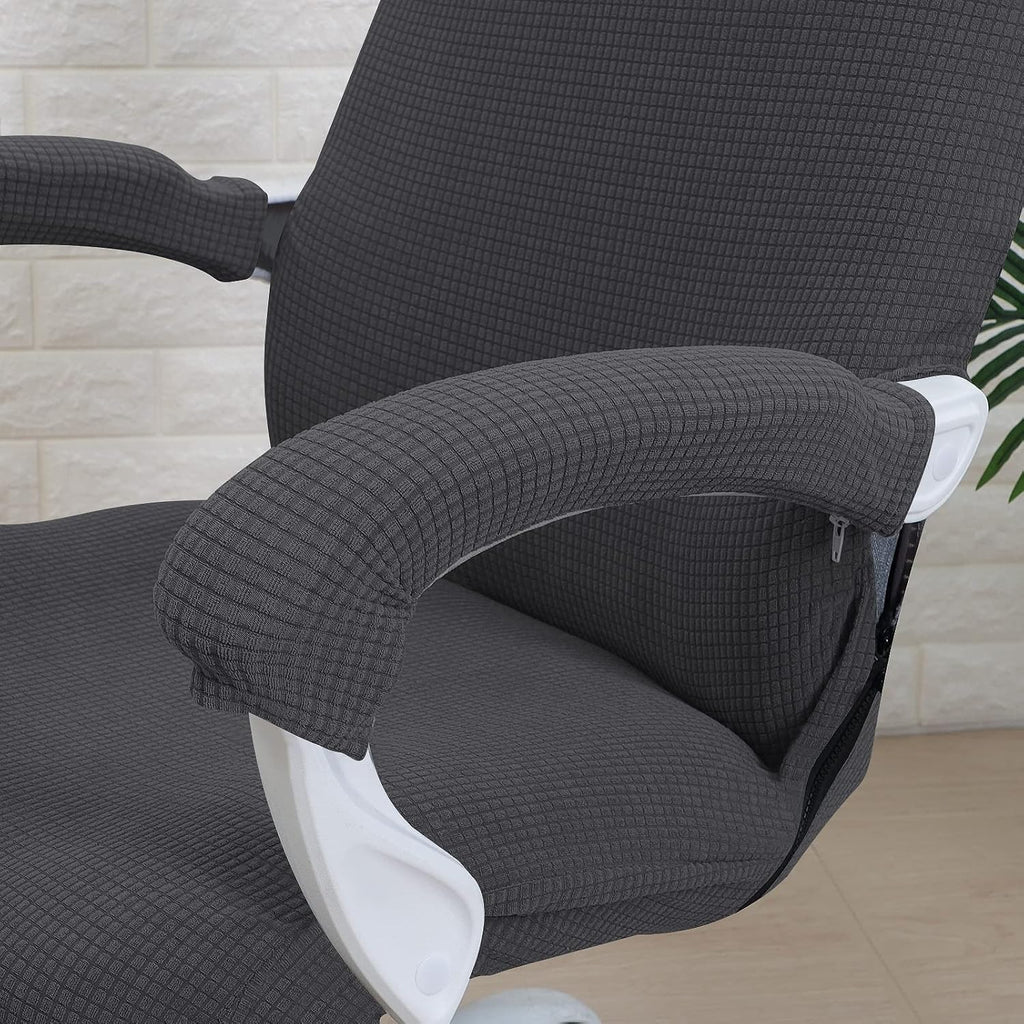 FORCHEER Office Chair Cover Water Repellent Jacquard Armrest Swivel Chair Slipcovers Removable Stretch Universal Computer Chair Cover L with Chair Arm Cover 2P-Dark Grey - Image 4