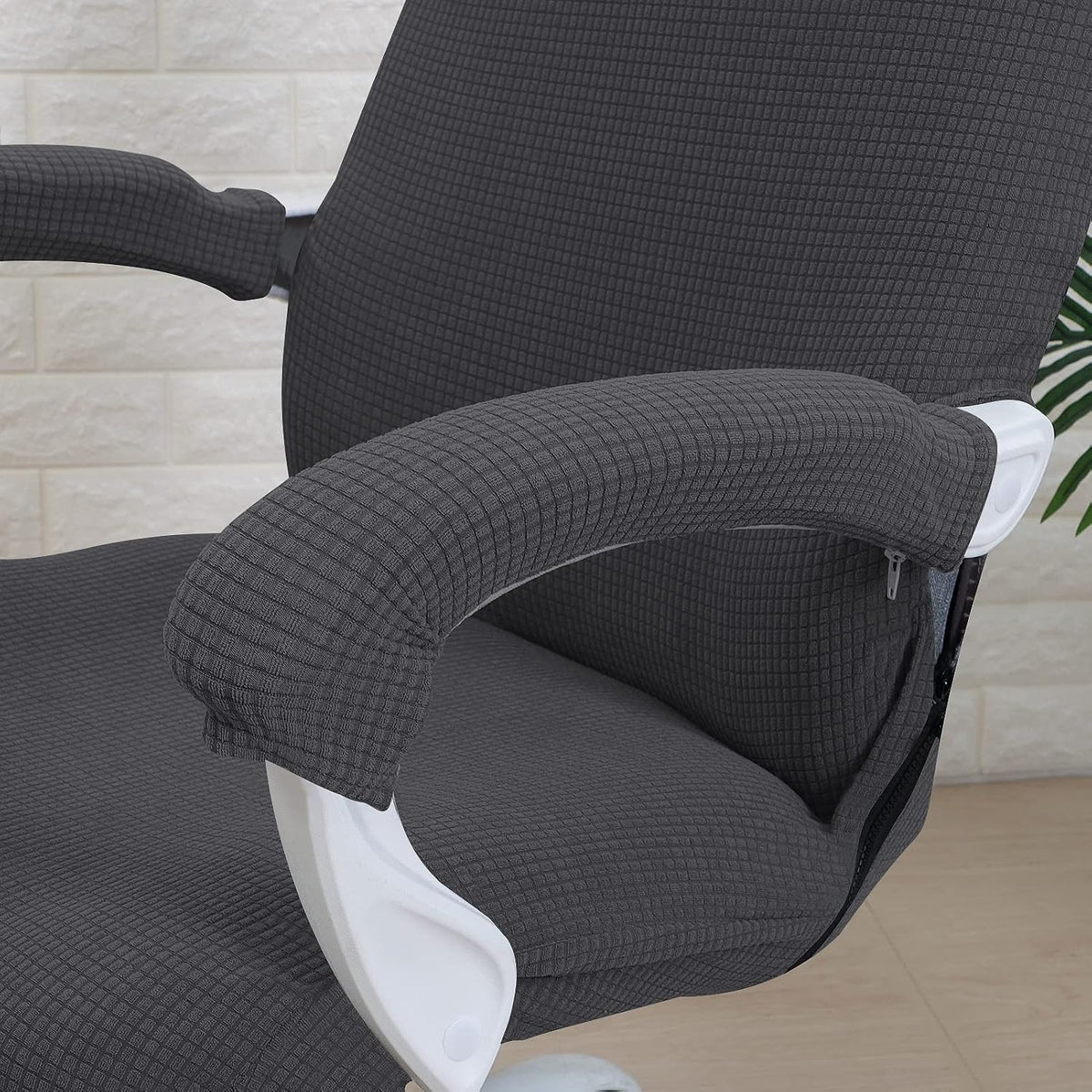 FORCHEER Office Chair Cover Water Repellent Jacquard Armrest Swivel Chair Slipcovers Removable Stretch Universal Computer Chair Cover L with Chair Arm Cover 2P-Dark Grey - Image 4