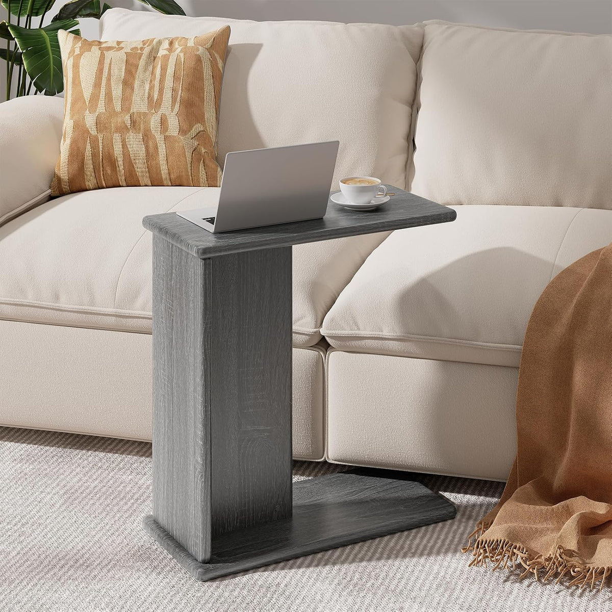 C-Shaped End Table for Couch, Couch Side Table, Narrow Sofa Table by FJLHOHG