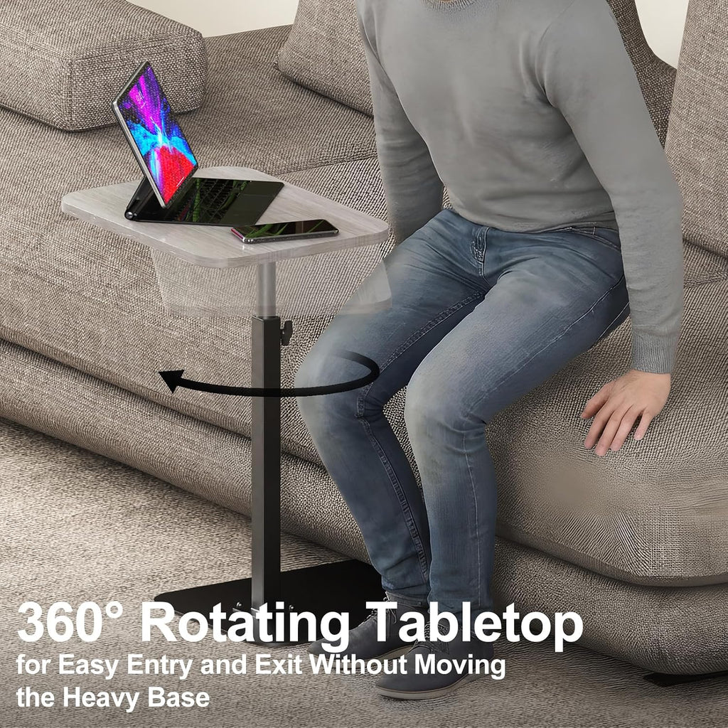 Side Table Sofa Tray for Couch Heavy Metal Base Swivel/Adjustable Height - Image 4