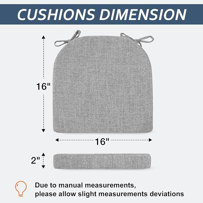 Basic Beyond Chair Cushions for Dining Chairs 6 Pack, Kitchen Chair Cushions with Ties and Non Slip Backing, 16 x 16 inches Chair Pads for Dining Chairs (Light Grey) - Image 2