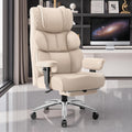 Office Desk Chair, Big and Tall Leather Gaming Chair with Footrest, Wide Ergonomic Comfy Executive High-Back Reclining Computer Chairs, Swivel Rolling Wheels and Padded Lumbar Support, Beige by BestGlory