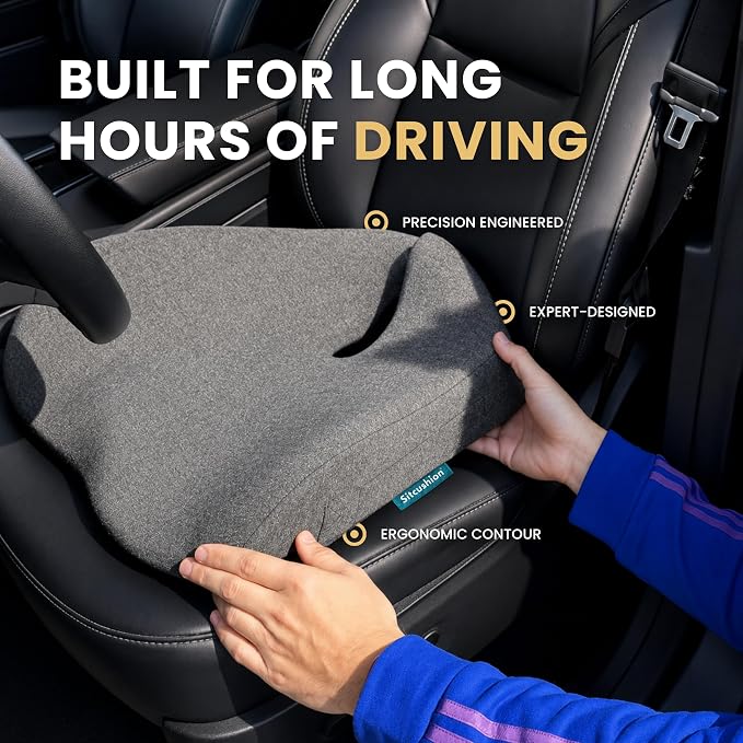 Car Seat Cushion for Driving, Sciatica Pain Relief Car Pillow and Seat Pad | Extra Large Driver Seat Cushion Offers Broad Car-Seat Coverage to Ease Hip and Tailbone Pressure During Long Drives (Black) - Image 4
