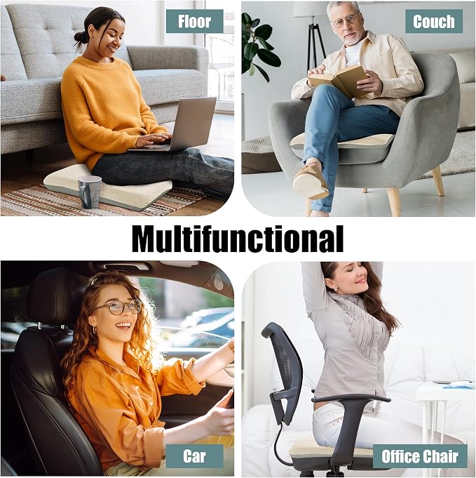 HOMBYS Tufted Furry Recliner Seat Cushion for Elderly Foam Curved Edge Large Square Seat Cushion for Recliner Chair, Floor Pillow, Office Chair, Car, No Pressure on Thighs(Beige) - Image 4
