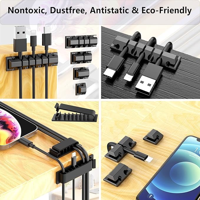 327 PCS Cable Management Kit 4 Cable Cable Sleeves,65 Cable Clips | 13Cord Holders,25 Roll Cable Organizer Straps,200 Fastening Cable Ties,20 Cable Zip Tie Mounts for Computer - Image 2