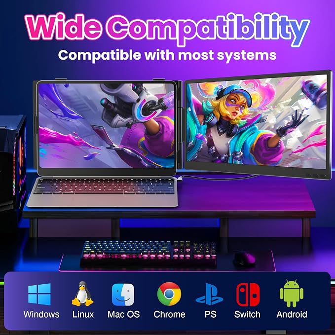 CIDETTY Laptop Screen Extender 0.27" Ultra-Thin, 14" Dual Portable Monitor FHD 1080P IPS, USB-C/HDMI Plug & Play Travel Screen for 13-17" Laptops, Compatible with Wins/Mac/Chrome/Switch/Android - Image 6
