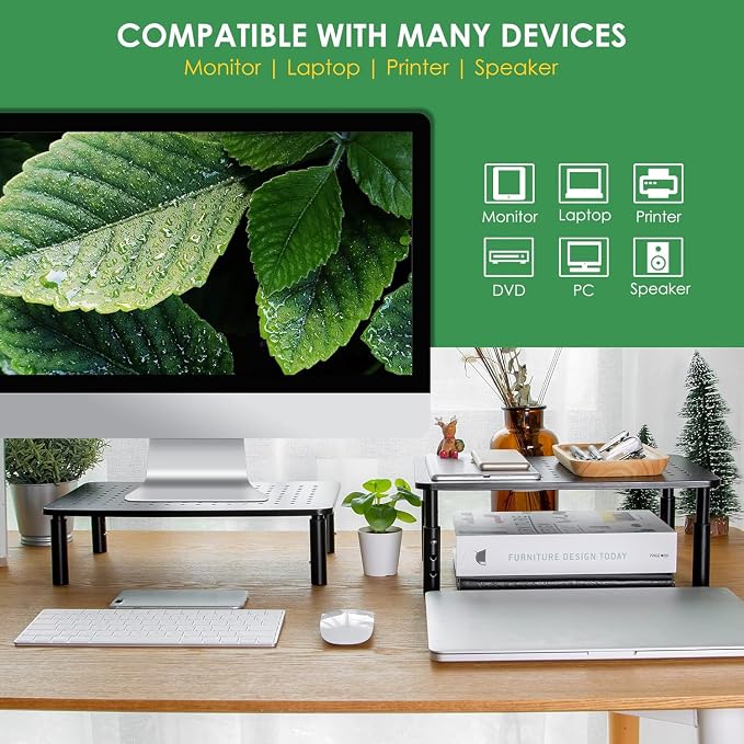 DOLALIKE 2 Pack Desktop Riser, 3 Height Adjustable Monitor stands for 2 Monitors, PC, Computer, Printer, iMac, Desktop Monitor Stand with Ventilated Platform for Airflow | for 2 Monitors , PC, Computer, Printer, iMac, Desktop Monitor Stand with Ventila... - Image 6